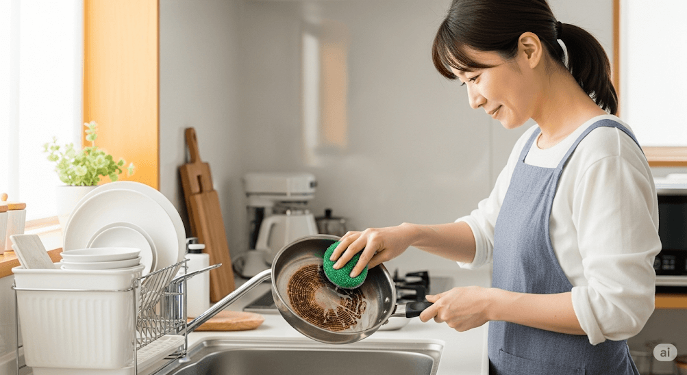 フライパンの焦げが取れないときの対処法