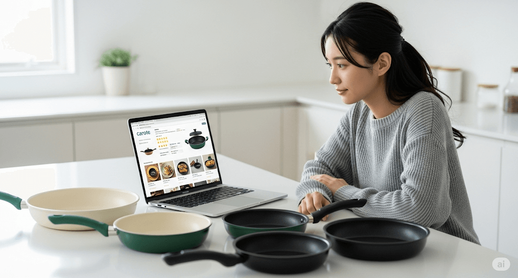 Caroteフライパンの口コミを確認する主婦