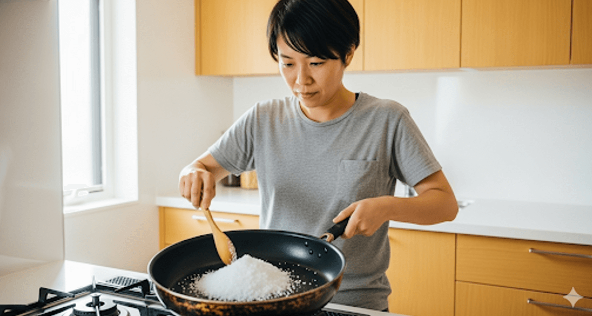 具材がくっつくフライパンは塩と重曹で復活できる？