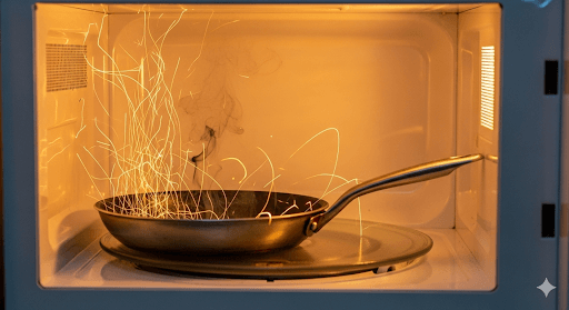 フライパンを電子レンジに入れるとどうなる?危険性と注意点