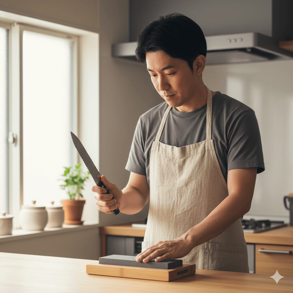 自宅でできるパン切り包-丁の研ぎ方