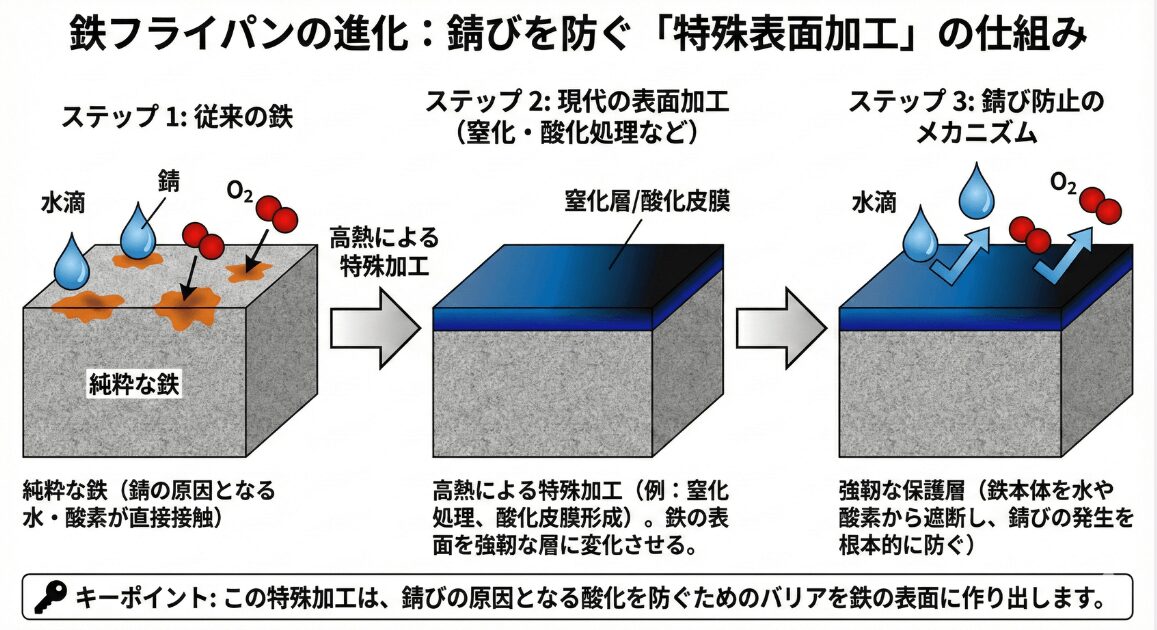 なぜ今の鉄は錆びないのか？」という技術的な疑問の図解