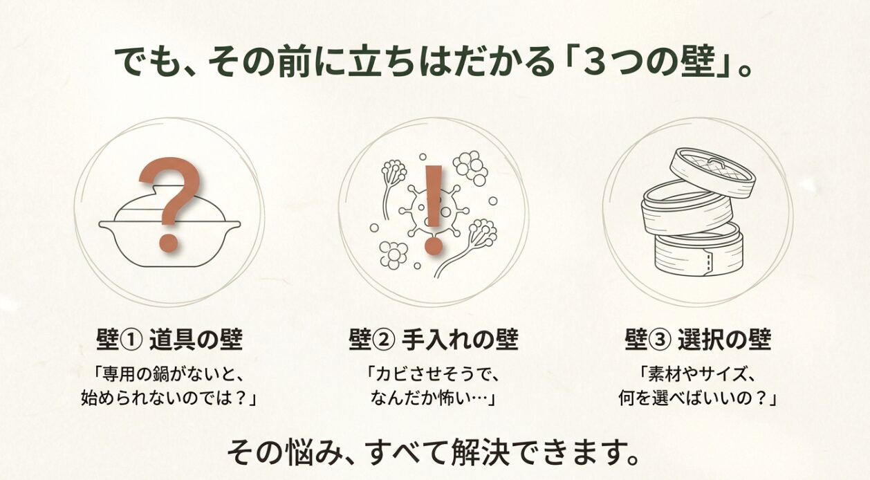 せいろを始める前に立ちはだかる道具・手入れ・選び方の3つの悩み 