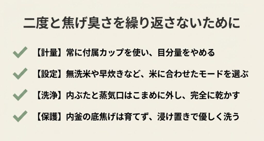 二度と焦げ臭さを繰り返さないためのチェックリスト