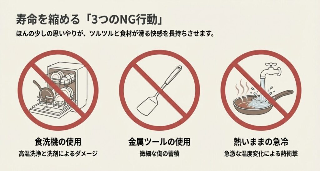 フライパンの寿命を縮める3つのNG行動