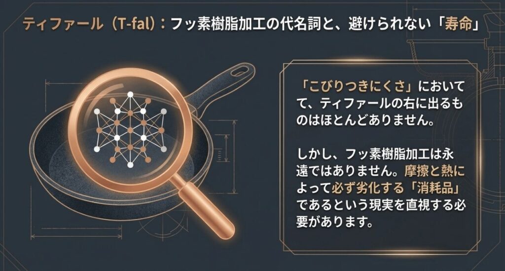 ティファールのフッ素樹脂加工のフライパン表面を拡大したイメージ図