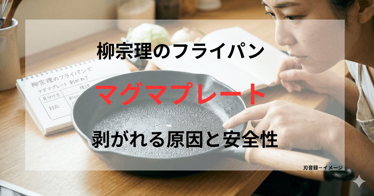 ノートで状態をチェックしながら、柳宗理フライパンの内側にできた小さな剥がれを指差して確認している女性