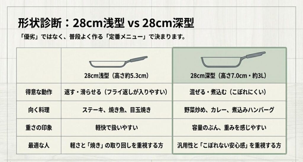 形状診断:28cm浅型 vs 28cm深型