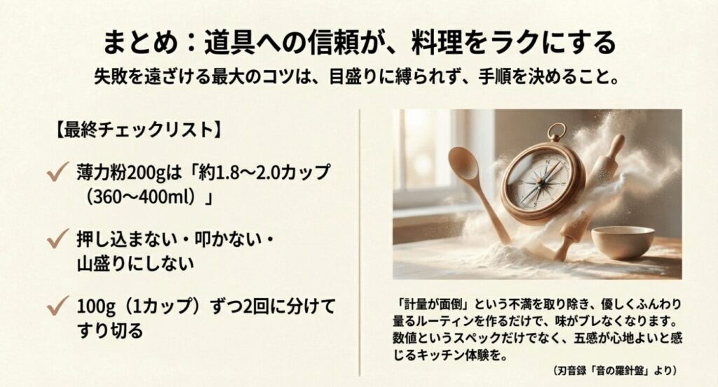 まとめ：道具への信頼が料理をラクにする、最終チェックリスト
