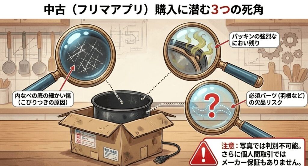 中古のオートクッカービストロで確認したい内なべの傷・パッキンのにおい・付属品欠品のリスク